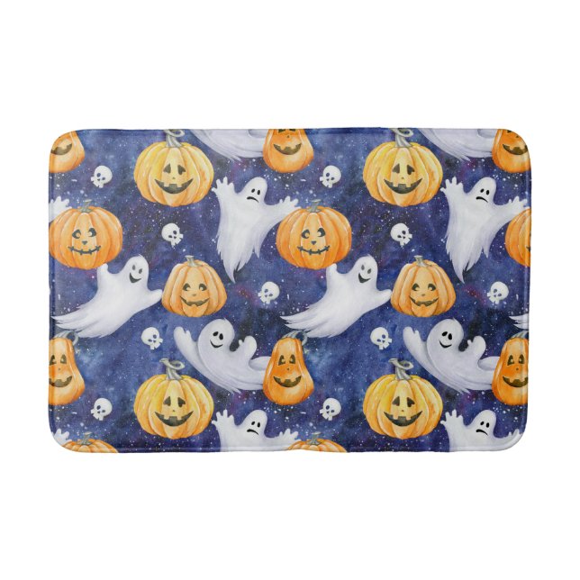 Halloween Watercolor Pattern Bath Mat (Front)