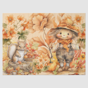 Halloween Watercolor Scarecrow  Squirrel Decoupage Tissue Paper
