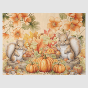 Halloween Watercolor Squirrels Pumpkins Decoupage Tissue Paper