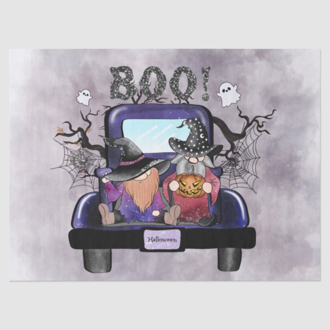 Halloween Watercolor Truck Gnomes Tissue Paper (Front)