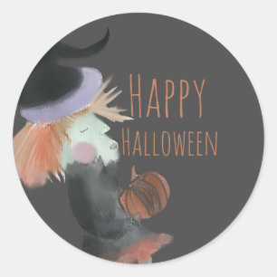 Halloween Watercolor Witch Pumpkin Classic Round Sticker