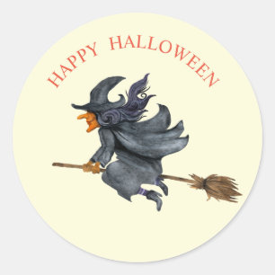 Halloween watercolour  flying witch classic round sticker