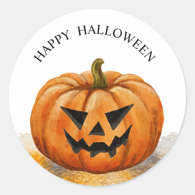 Halloween watercolour jack o lantern classic round sticker (Front)