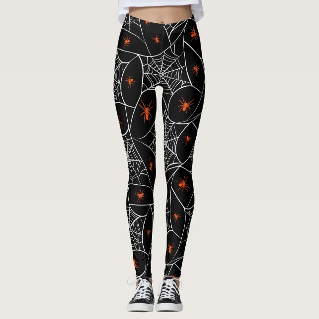 Halloween web and spiders background. leggings (Front)
