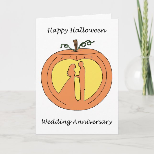 Halloween Wedding Anniversary Romantic Pumpkin Card (Front)
