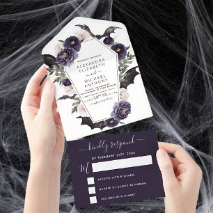 Halloween Wedding Autumn Fall Dark Purple All In O One Invitation