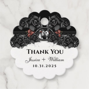 Halloween Wedding Black White Skeletons SCALLOPED  Favour Tags