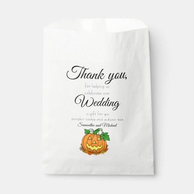 Halloween Wedding Custom Names & Text Cookie & Tea Favour Bag (Front)