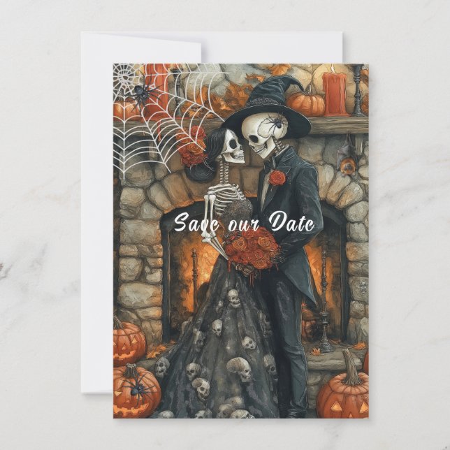 Halloween Wedding Flat Save The Date Card (Front)