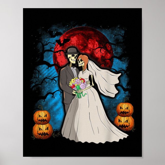 Halloween Wedding Gift Skeleton Couple Bride Groom Poster (Front)