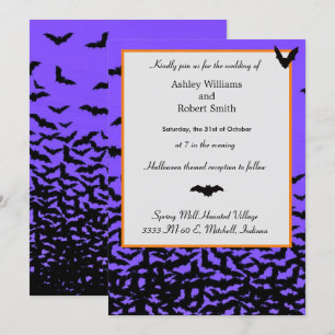 Halloween Wedding Invitation Flat Card Black Bats