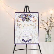 Halloween Wedding Invitation Gothic Skulls Purple