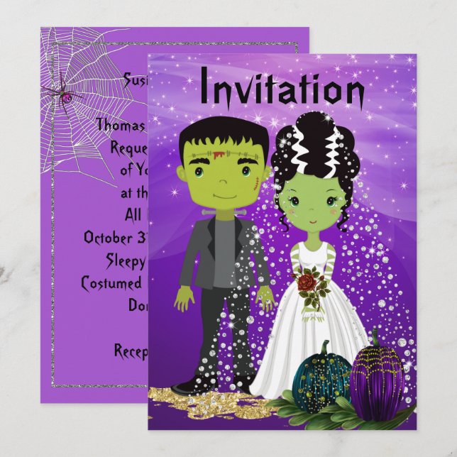Halloween Wedding Invitation with Bride (Front/Back)