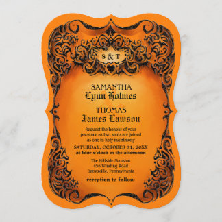 Halloween Wedding Invite - Orange & Black Border