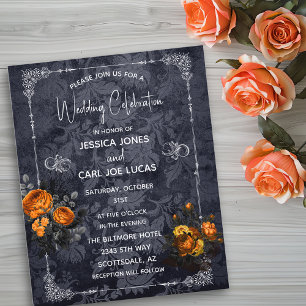 Halloween Wedding Orange Rose Floral Ornate Flyer