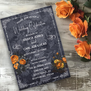 Halloween Wedding Orange Rose Floral Ornate Invitation