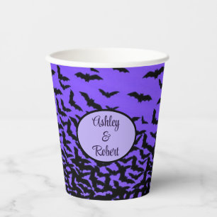 Halloween Wedding Personalize Names Fly Away Bats  Paper Cups