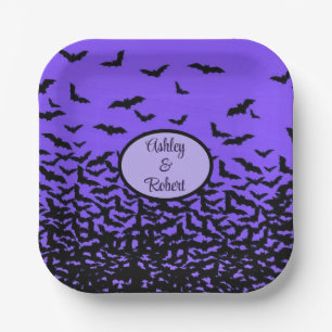 Halloween Wedding Personalize Names Fly Away Bats Paper Plate