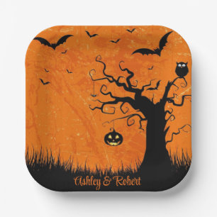 Halloween Wedding Personalize Names Spooky Tree Paper Plate