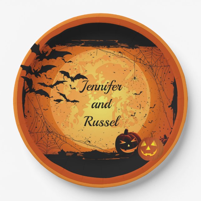 Halloween Wedding Reception Personalize Paper Plate (Front)