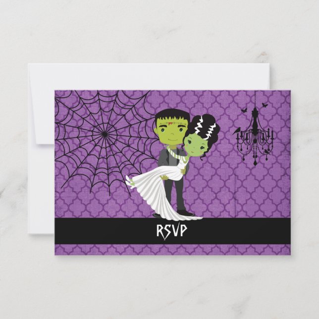Halloween Wedding RSVP Bride of Frankenstein Card (Front)