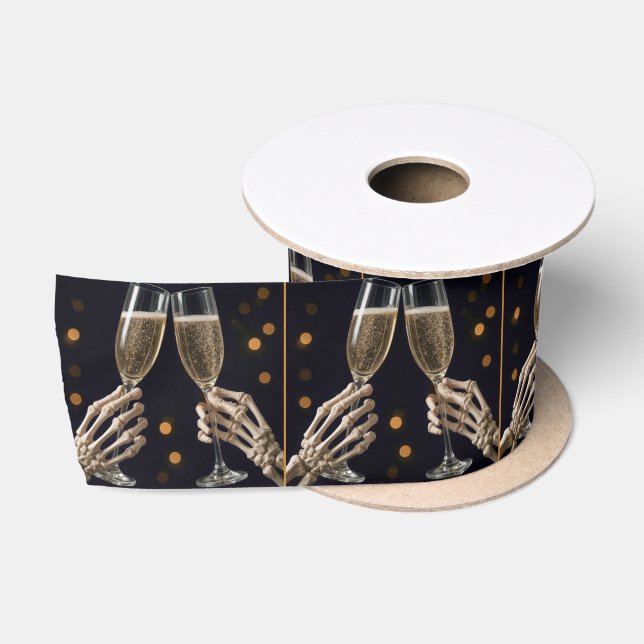 Halloween Wedding Skeleton Champagne Toast  Satin Ribbon (Spool)