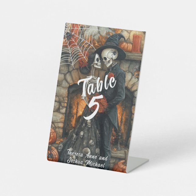  Halloween Wedding Skeletons Black Spiders Bat   Pedestal Sign (Front)