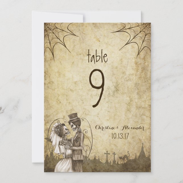Halloween Wedding Table number Skeleton Couple (Front)