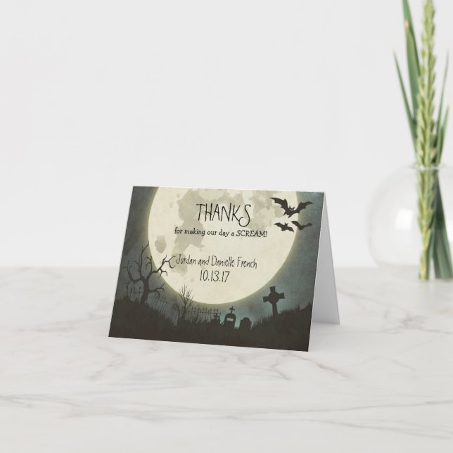 Halloween wedding Thank You card with moon (Front)