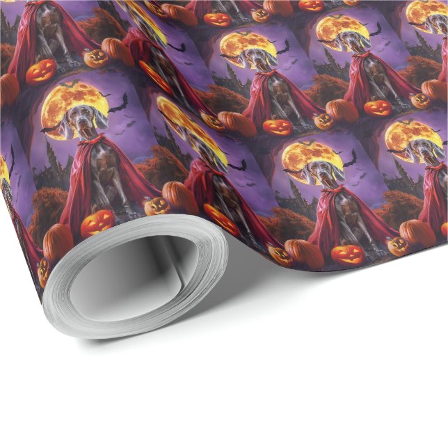Halloween Weimaraner Vampire Pumpkins Scary Wrapping Paper (Roll Corner)