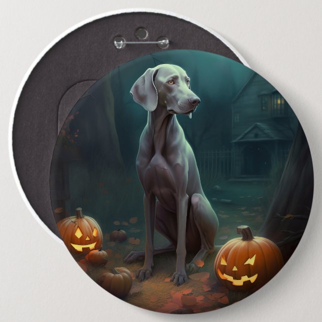 Halloween Weimaraner With Pumpkins Scary 6 Inch Round Button (Front & Back)