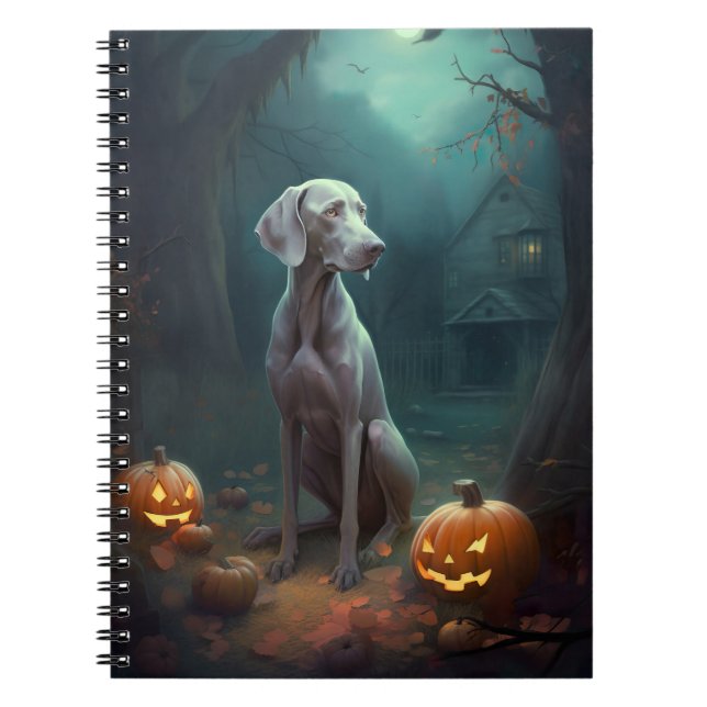 Halloween Weimaraner With Pumpkins Scary Notebook (Front)