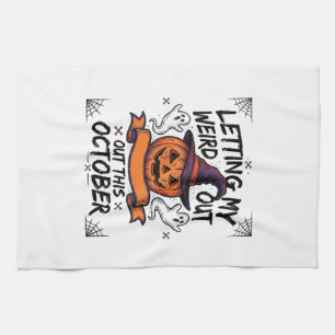 Halloween Weird Shirt With Pumpkin Ghosts_1 Kitchen Towel