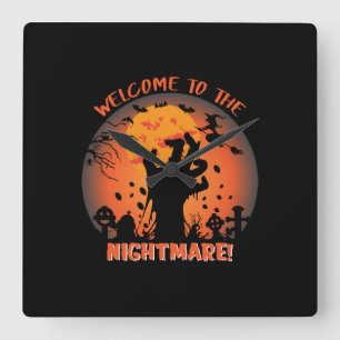 Halloween Welcome To The Nightmare Square Wall Clock