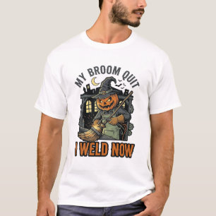 Halloween Welder Shirt Funny Witch Broom Design_1