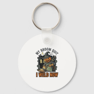 Halloween Welder Shirt Funny Witch Broom Design_1 Keychain