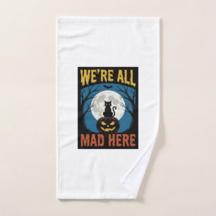Halloween Were All Mad Here Moon Cat Pumpkin Hand Towel
