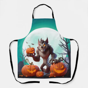 Halloween werewolf and pumpkins apron