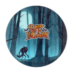 Halloween werewolf and pumpkins cutting board