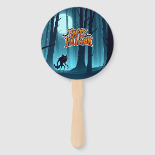 Halloween werewolf and pumpkins hand fan