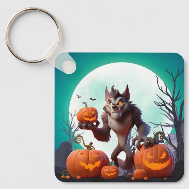 Halloween werewolf and pumpkins keychain (Front)