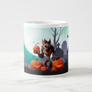 Halloween werewolf and pumpkins large coffee mug