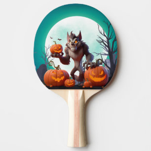 Halloween werewolf and pumpkins ping pong paddle