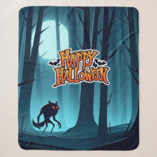 Halloween werewolf and pumpkins sherpa blanket