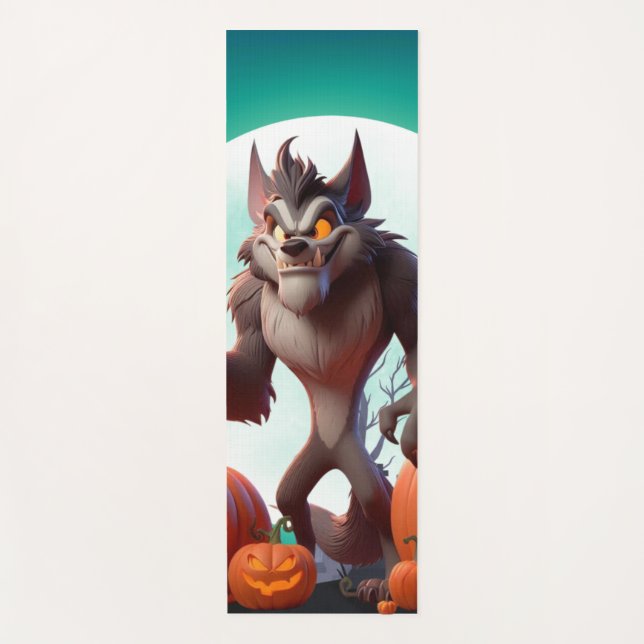 Halloween werewolf and pumpkins yoga mat (Front)