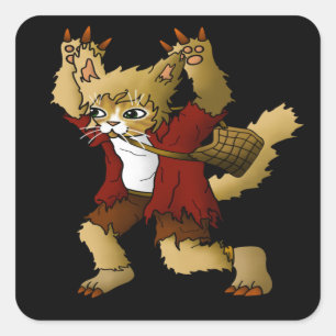Halloween Werewolf Cat Square Sticker