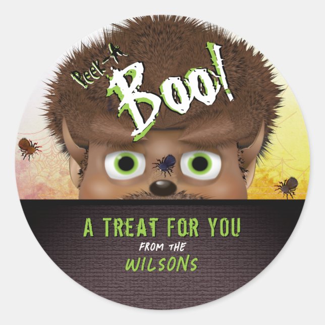 Halloween Werewolf Monster Peek A Boo Classic Round Sticker (Front)