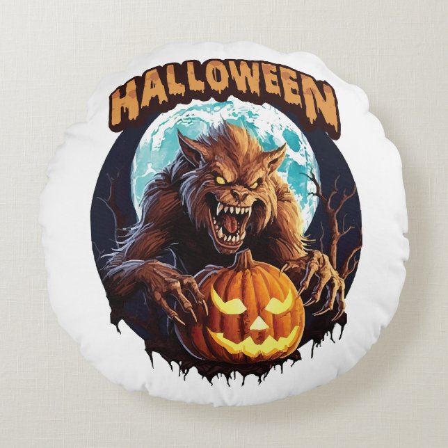 Halloween Werewolf Round Pillow (Front)