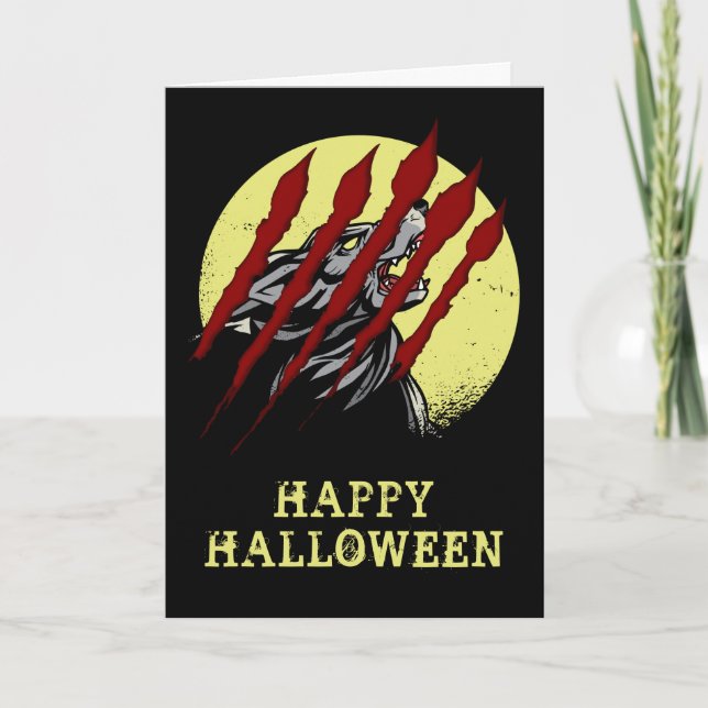 Halloween Werewolf Scary Howling Wolf Card (Front)