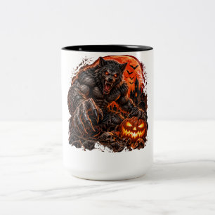 Halloween Werewolf – Terrifying Wolf Man at Night Two-Tone Coffee Mug